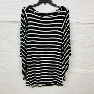 LA CLASS black & white striped long sleeve bell flare sleeve mini stretch dress